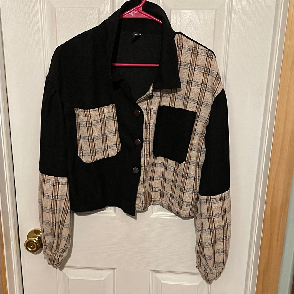 Plaid Black and Tan Women's Jacket - Picture 2 of 7